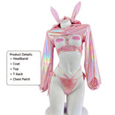 SENMHS-Lingerie Sexy Bunny para Meninas, Coelhinho Brilhante, Top de couro a laser, Coelho do biquíni, Cosplay Anime, Dia das Bruxas