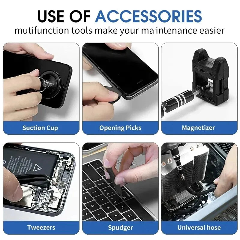 115/117 em 1 conjunto de chave de fenda de precisão magnética hex chave de fenda bits kit de ferramentas manuais para xiaomi mac pc móvel iphone reparação