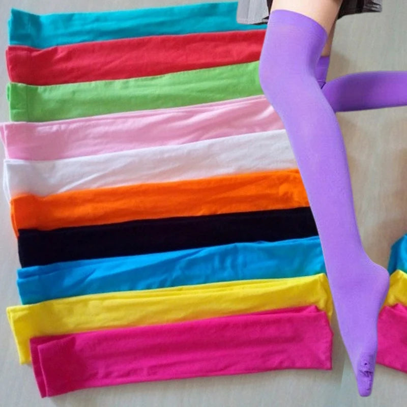 Lolita Candy Colors Stocking Over The Knee Long Socks Ladies Girls Elastic Tight Lingerie Cosplay Party Thigh Sock Sexy Stocking