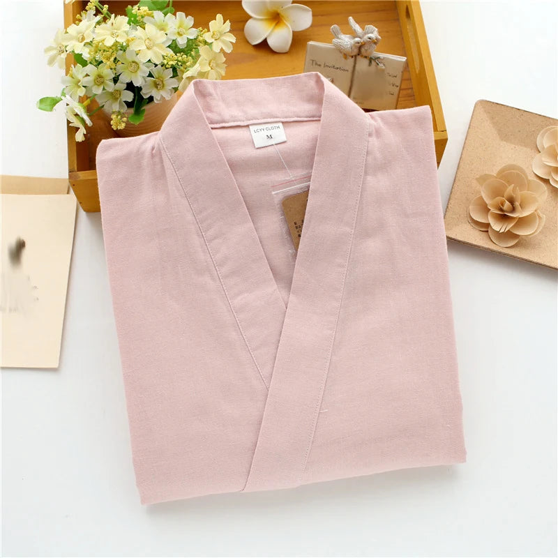 Couple Cotton Pajamas Suit Japanese Style Kimono Yukata Sleepwear Tops Pants Set Indoor Home Bathing Costume Women Men Gift