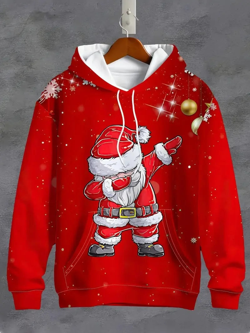 Men's Cartoon Santa Claus Pattern Hoodies Autumn Winter Long Sleeve Christmas Style Sweatshirt 6XL Big Size Loose Casual Hoodies