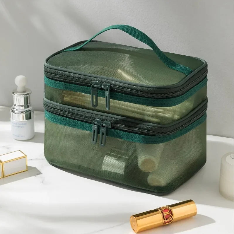 Women's Transparent Mesh Travel Cosmetic Bag Makeup and Toiletries Kit Storage Bag Make Up Organizer Bag