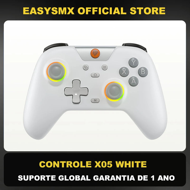EasySMX X05 Controle PC Sem Fio Gamepad Bluetooth Controlador de Jogos Compatível com PC/Celular/Switch/ Steam Gamer, Luz RGB, Efeito Hall