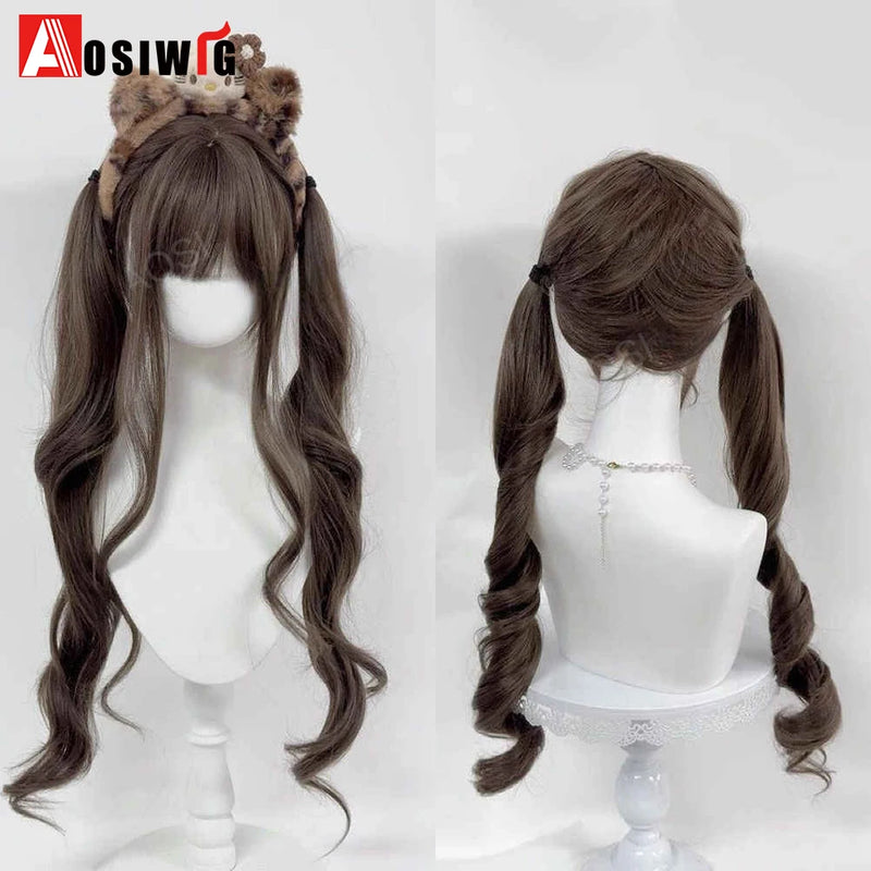 33Inch Synthetic Big wave long curly hair Milk Tea Green Lolita Wigs For Women Cosplay Wig With Bangs Halloween Daily Cosplay Us