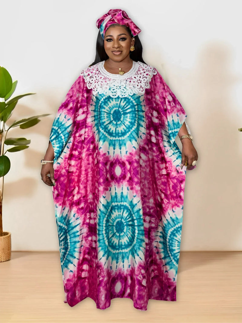 Vestido Kaftan de bloco de cor feminino, elegante gola redonda, vestido maxi manga batwing, roupas plus size