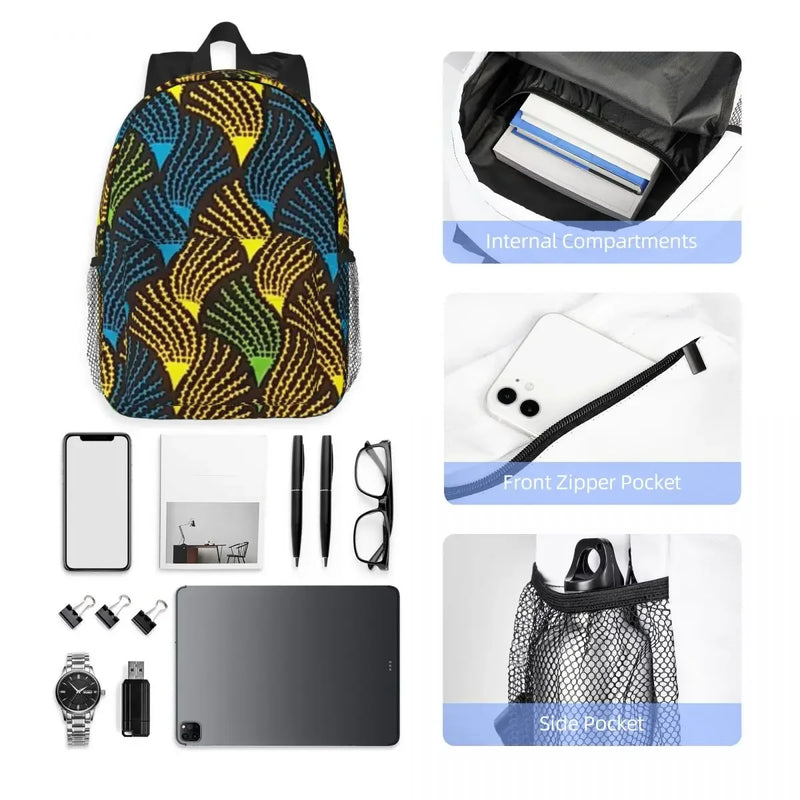 African Ankara Wax Print Backpack Student Boys Girls BookBag Kids School Bag Laptop Shoulder Bags for Men Women
