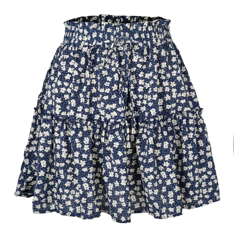 Women Floral Print A-Line Skirt Summer Lady High Elastic Wiast Little Daisy Vestidos LDY-WW4648