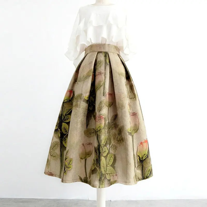 High-End Temperament Jacquard Hollow Out Elastic Waist Irregular Skirts 2023 Vintage All-match A-line Skirt Streetwear Long Skir