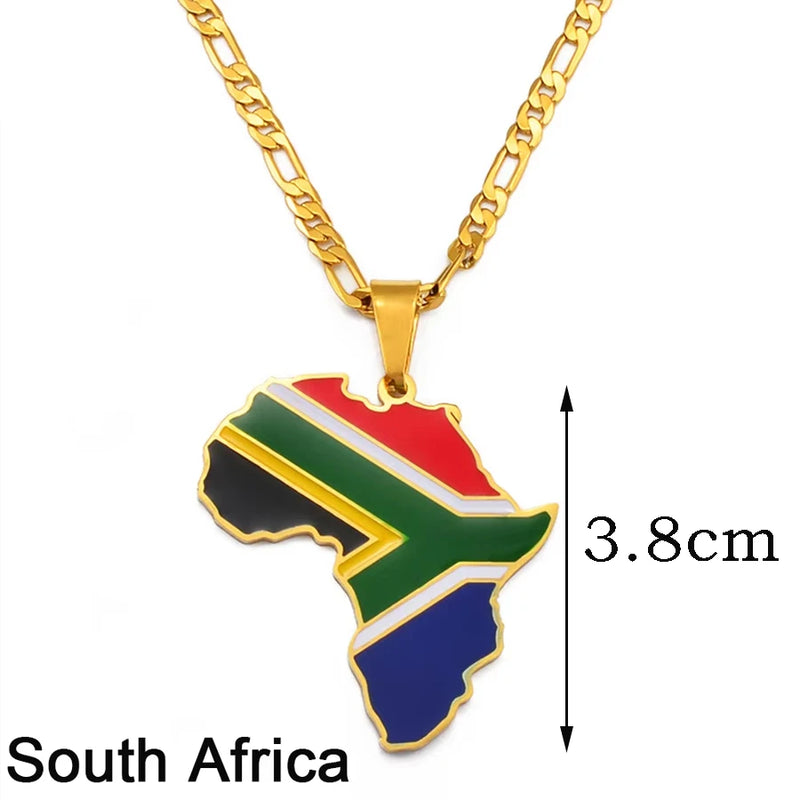 Anniyo 3.8CM Hip-hop South Sudan/Côte d'Ivoire/South Africa Map Flag and Africa Pendant Necklaces for Women Men Jewelry