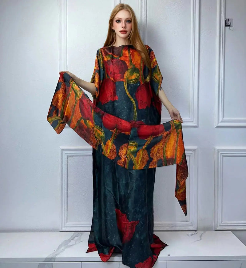 Winyi africano muçulmano senhora verão boho moda impresso kaftan vestido de férias solto streetwear abaya com cinto vestido de praia