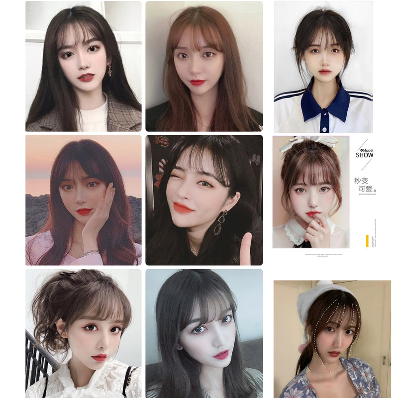Clip In Bangs Brown Fake Bangs Extensions Wispy Clip on Air Bangs for Women Fringe with Temples Hairpieces Curved Bangs