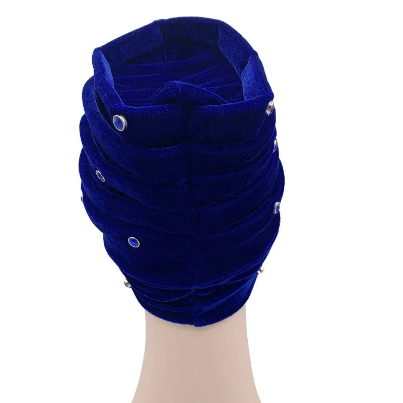 1 pc feminino veludo turbante bonnet diamantes africano aso oke headtie muçulmano cabeça envolve islâmico femme musulman lenço chapéu