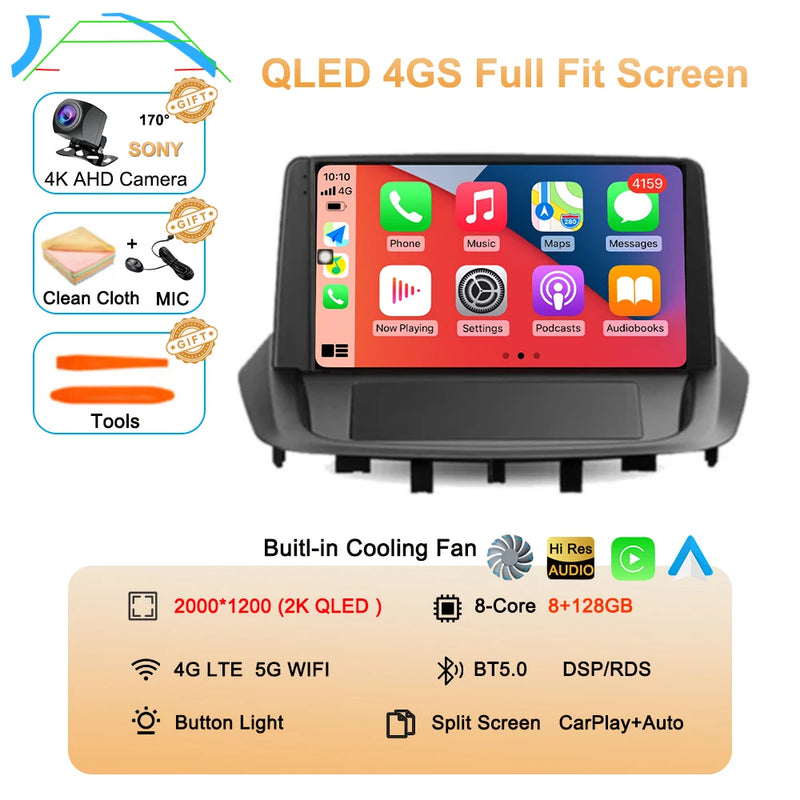 Android 14 For Renault Fluence 1 2009 - 2017 Multimedia Monitor Carplay Auto WIFI Navigation Player Video Stereo GPS Radio QLED