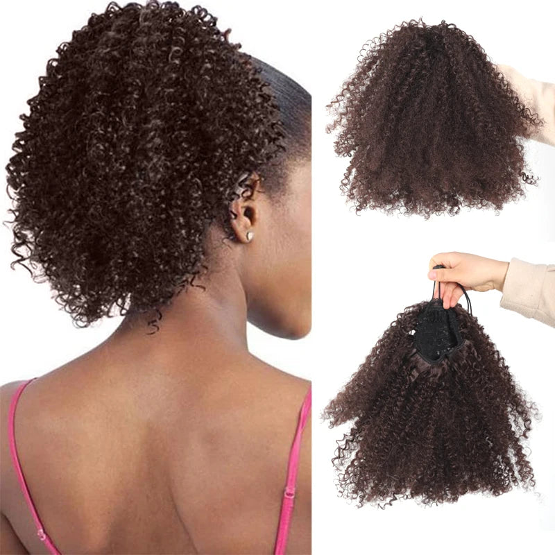 LUPU 12inch Afro Kinky Curly Ponytail Drawstring Ponytail  for Black Women Afro Puff Drawstring Ponytail