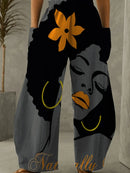 Plus size 1xl-5xl moda feminina floral impresso plissado perna larga calças de cintura alta feminino casual bolso solto calças compridas