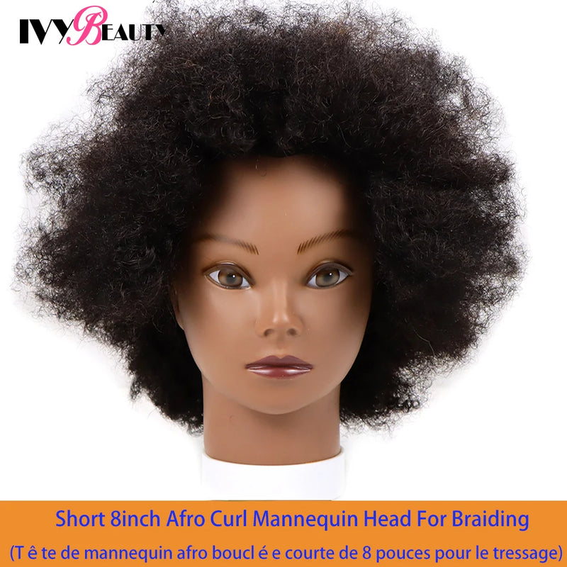 African American Mannequin Head With 100% Real Human Hair 16inch Hairdresser Training Manikin Head For Practice Styling Braiding