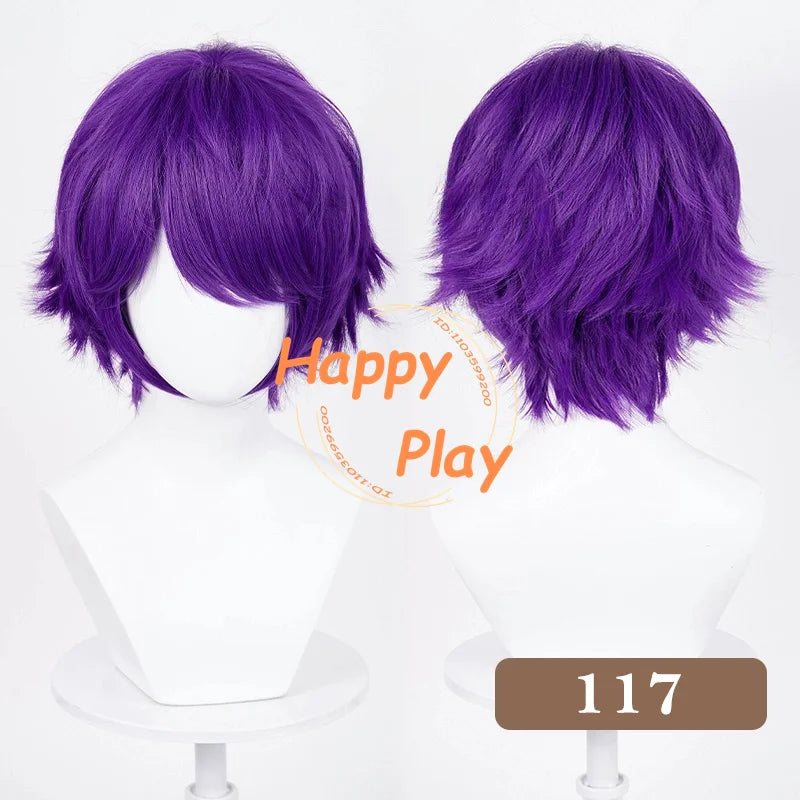 Synthetic Layered 32cm Short Anime Cosplay Wig Blue Purple Series Heat Resistant Hair For Men Women Halloween Anime Cosplay Wigs