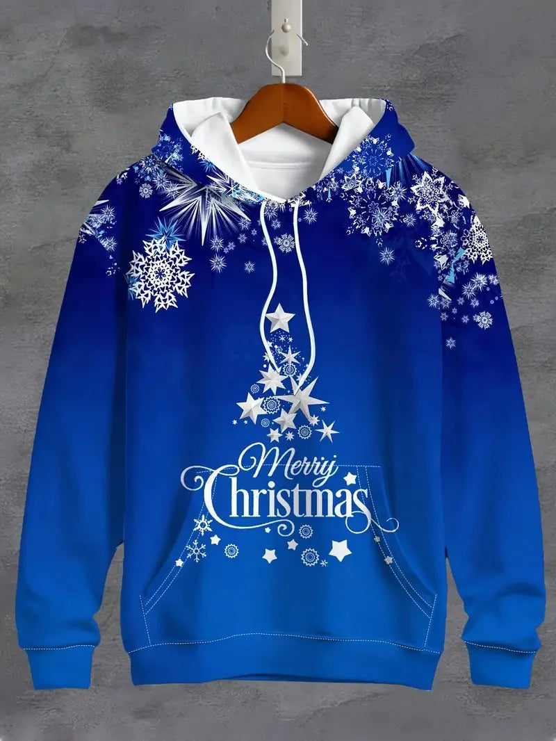 Men's Cartoon Santa Claus Pattern Hoodies Autumn Winter Long Sleeve Christmas Style Sweatshirt 6XL Big Size Loose Casual Hoodies