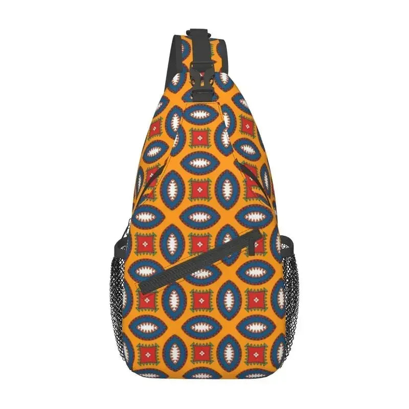 Maroon African Ankara Crossbody Sling Backpack Africa Civilization Styles Shoulder Chest Bag for Travel Hiking Daypack