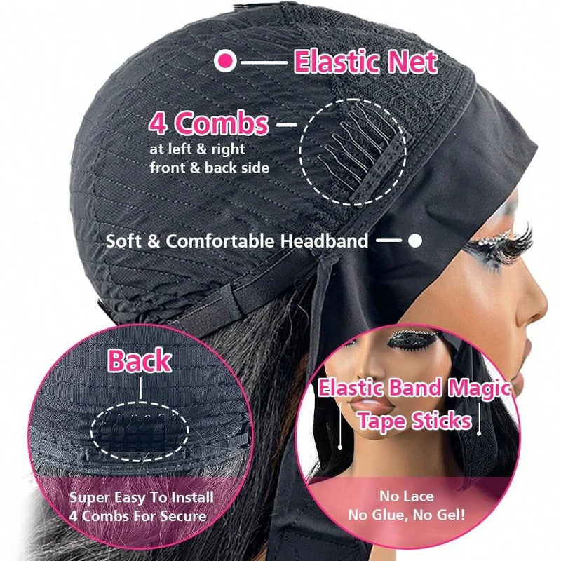 Headband Wig Human Hair Headband Half Wigs Human Hair Brazilian Glueless Human Hair Wigs None Lace Front Wigs Deep Wave
