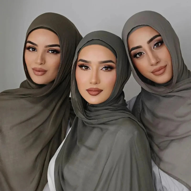 2pcs Set Modal Hijabs with Underscarf Caps Rayon Cotton Shawls for Women Plain Scarf Big Size Headscarf Islamic Turban Headband