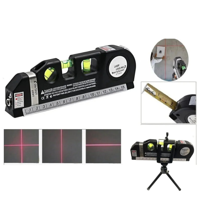 Ferramenta de linha de nível a laser multiuso kit de nível a laser padrão linha cruzada laser 8 pés fita métrica régua com tripé de metal