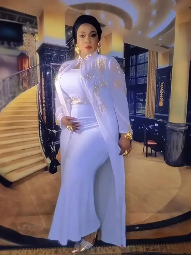 Desconto Vestido feminino chique e elegante, luxuoso, strass, elegante, africano, terno, vestido longo africano para mulheres