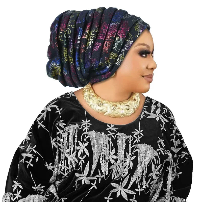 Fashion Wedding Geles African Headtie Auto Gele Turbans for Women Fabric Muslim Headwear Headpiece Female Head Wraps