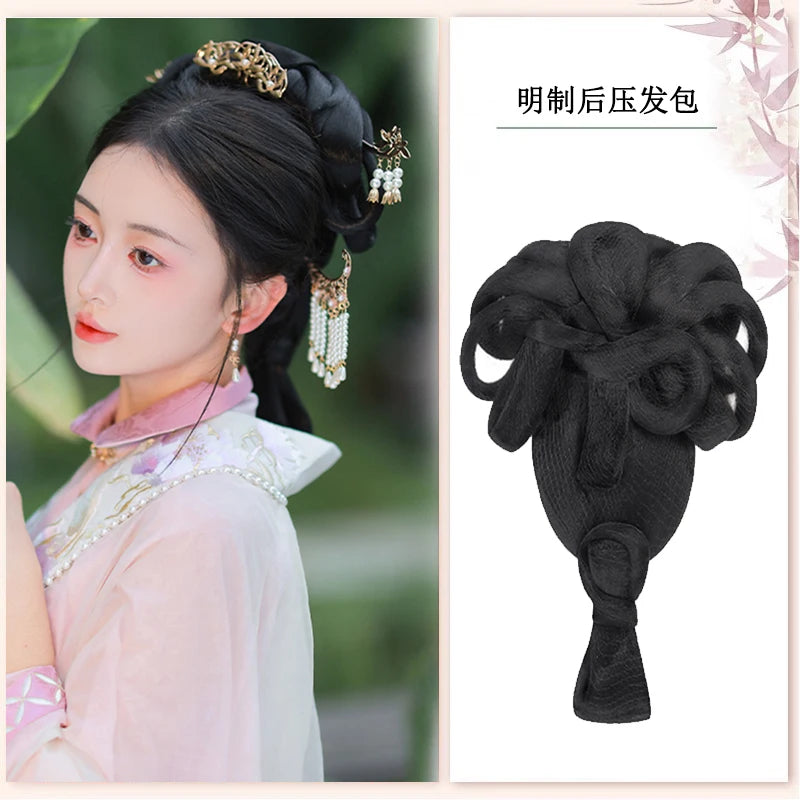 AOSI Synthetic Wei And Jin Style Warring States Robe Hanfu Wig Package Integrated Bun Back Pressed Back Hair Ancient Style