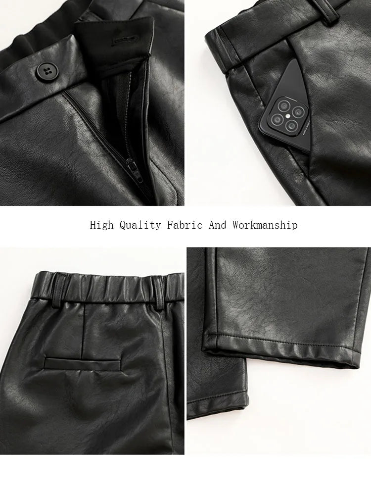 New 2024 Autumn Winter Leather Pants Women Korean Fashion High Elastic Waist Black Color Harem Trousers Female Pantalones