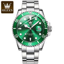 OLEVS-Relógio quartzo de aço inoxidável impermeável masculino, relógio de pulso verde luminoso, Top original, luxo