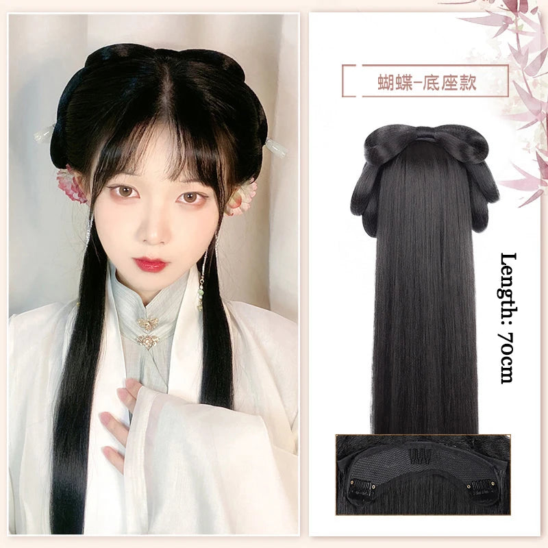 AOSI Synthetic Wei And Jin Style Warring States Robe Hanfu Wig Package Integrated Bun Back Pressed Back Hair Ancient Style