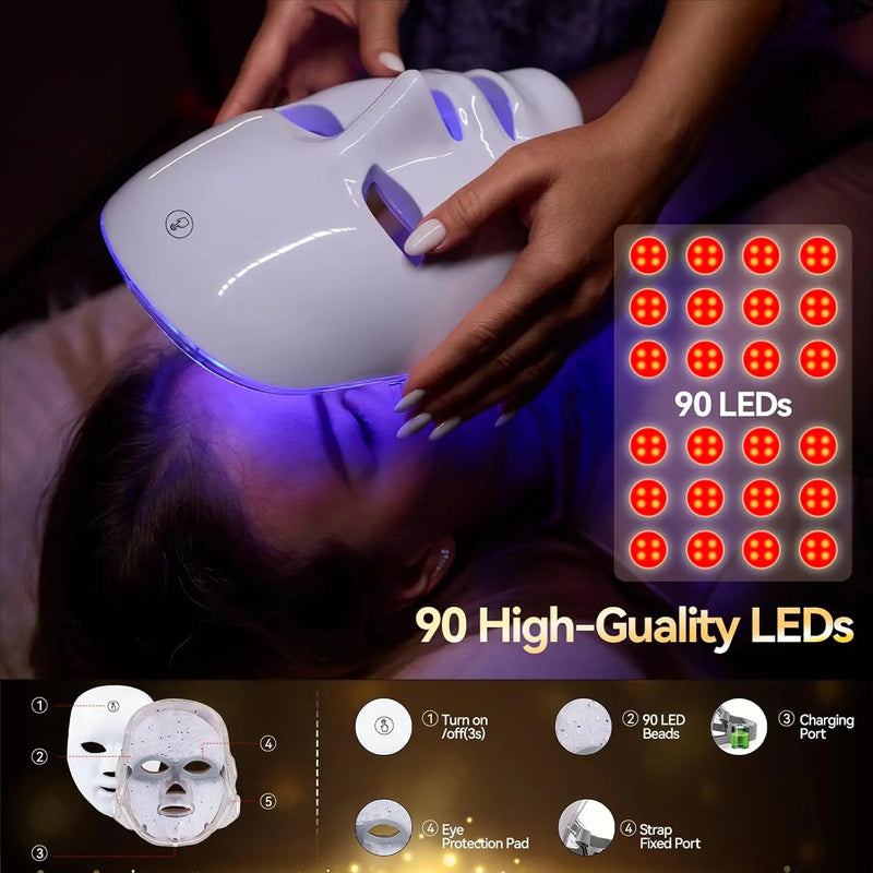 7 cores led máscara facial fóton terapia rosto cuidados com a pele máscara anti acne terapia rejuvenescimento da pele remoção de rugas rosto máscara de beleza