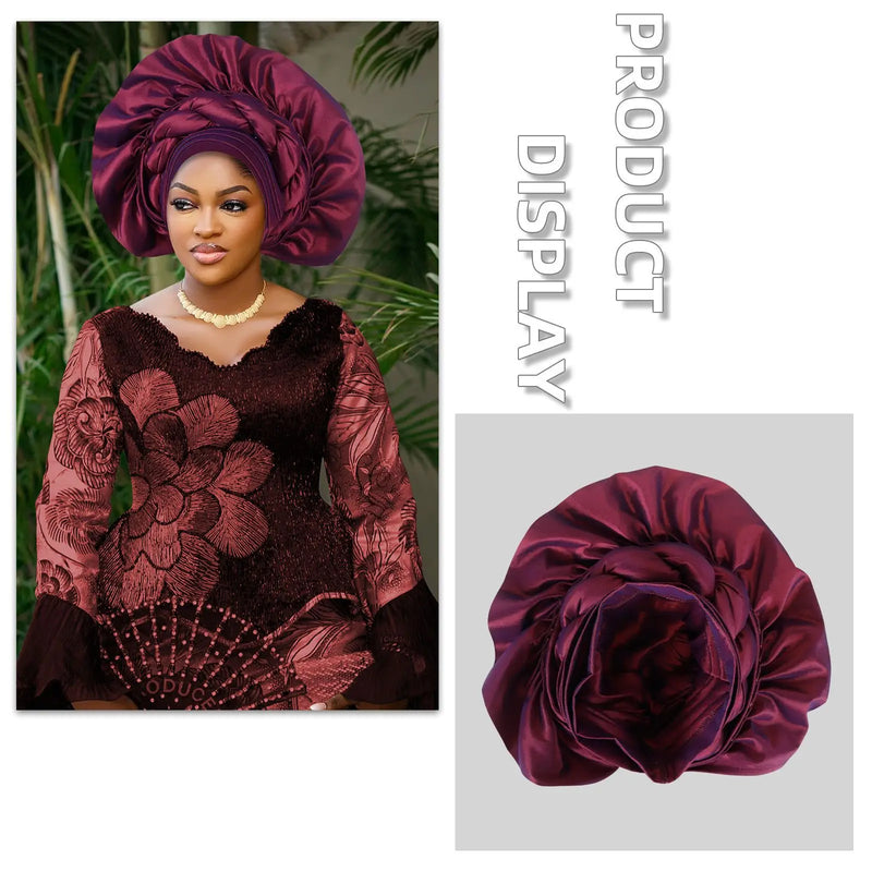 African Female Turban Cap Women Autogele Headtie Nigeria Fan Geles Wedding Party Head Wraps Headwear Bonnet Hijab Hat Headscarf