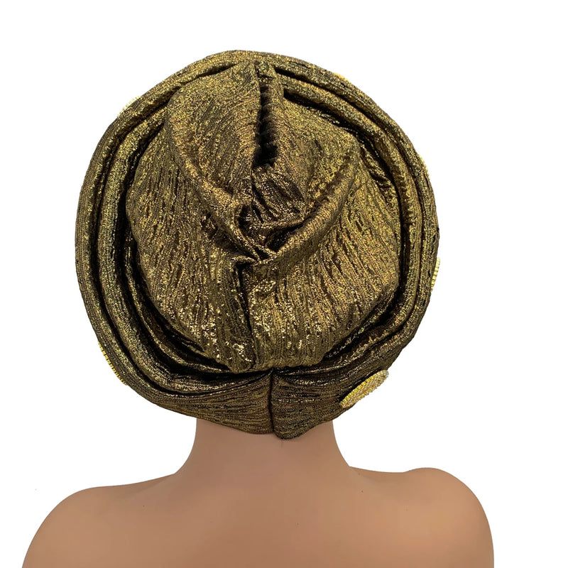 Already Made African Headtie Glitter Diamonds Women's Turban Cap Female Head Wraps Nigeria Wedding Auto Geles Party Headwear Hat