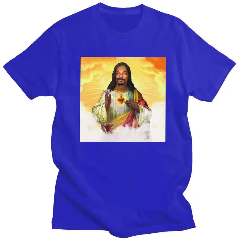 Custom Funny Saint Jesus Snoop Dogg Tshirt for Men Short Sleeve Leisure T Shirt Cool T-shirts Slim Fit 100% Cotton Tee Gift