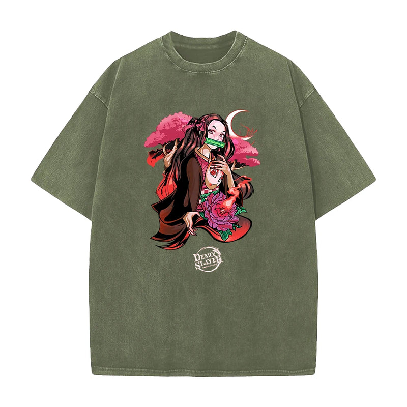 Anime Demon Slayer Agatsuma Zenitsu Graphic Print T Shirt Men Vintage Casual T-shirts Washed Cotton Tshirt Harajuku Male Tops