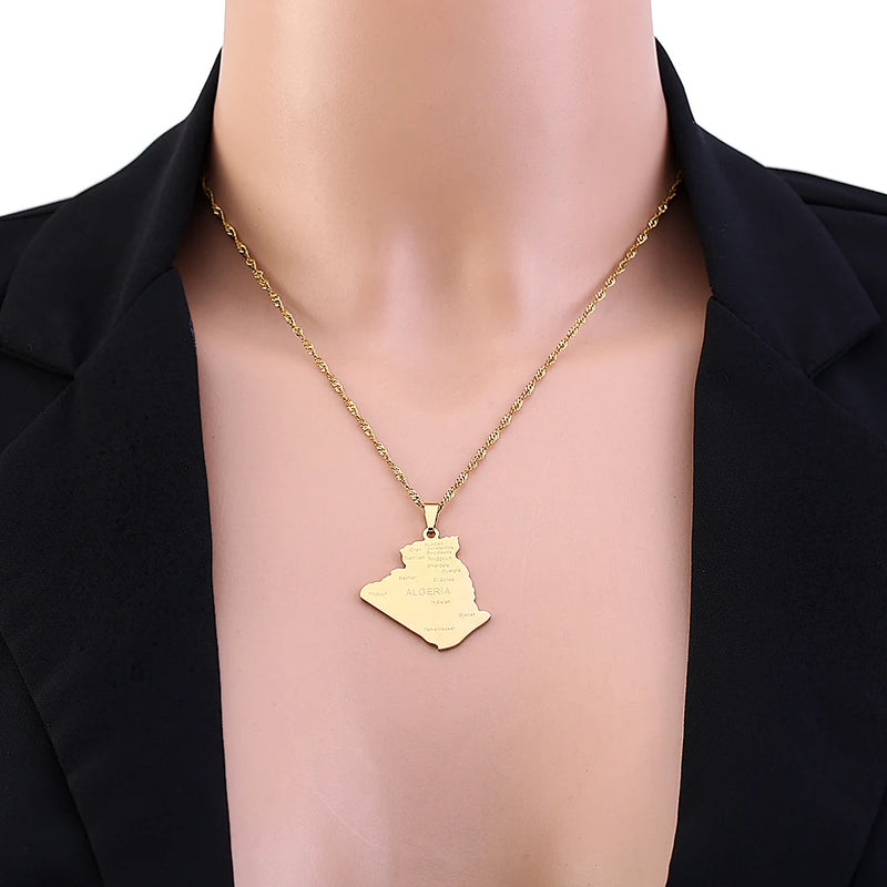 Africa Algeria Map City Pendant Necklace Stainless Steel Men Women Ethnic Maps Jewelry African Gift