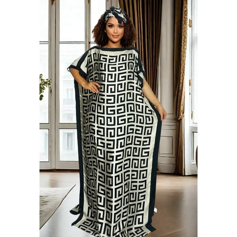 Camisa elegante com estampa geométrica grande e lenço combinando para todas as estações