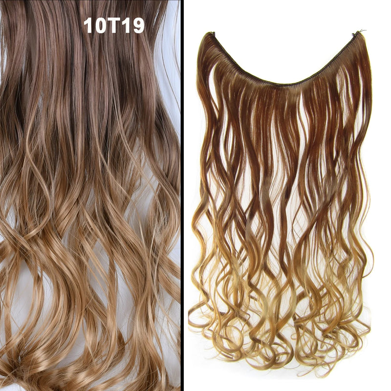 Jeedou One Piece Synthetic Hair Extension No Clips Whit Invisible Line Straight&Wavy Hair Hairpieces Brown Blue Ombre Color