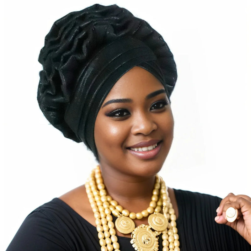 Fashion Women Elastic Ruffle African Turban Cap Lady Head Wraps Nigeria Wedding Auto Gele Headtie Party Headgear Headwear Hat