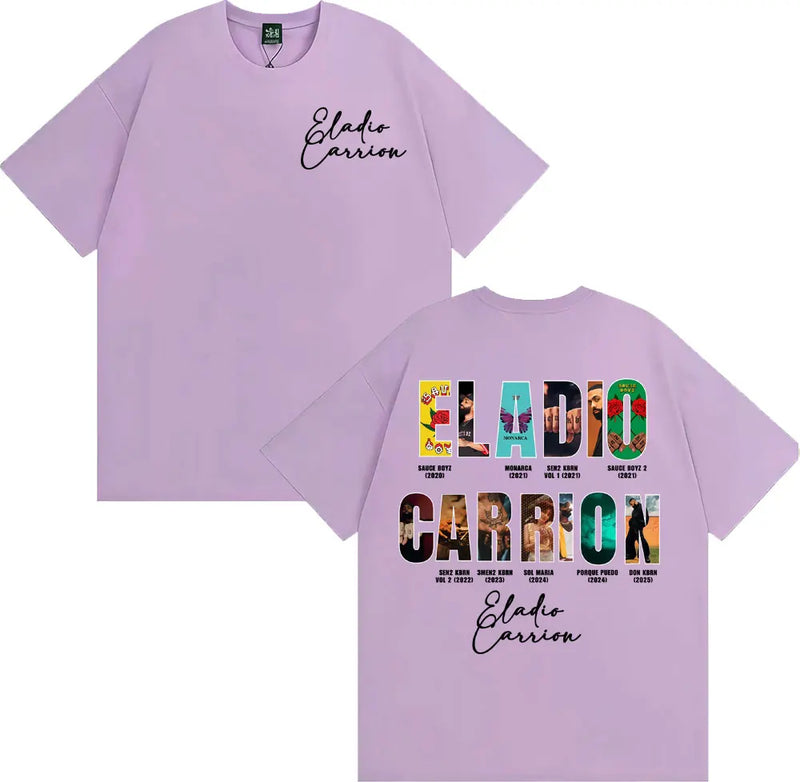 Rapper Eladio Carrion Album Cover 2025 Tour T Shirt Men Women Vintage 90s Hip Hop Street T-shirts Casual Loose Oversized T-shirt