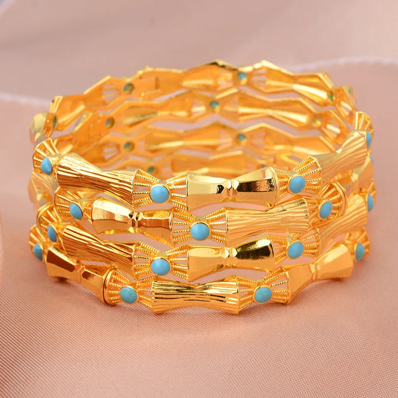 Ethiopian 4Pcs/lot Africa Gold Color Bangles for Women Dubai Bride Bracelet African Wedding Jewelry Middle East Items