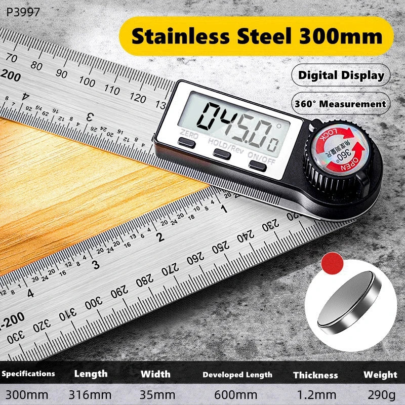 Escala detectora de régua de ângulo digital, 200/300/500mm, adequada para ferramentas de medição de marcenaria, ferramentas multifuncionais de alta precisão