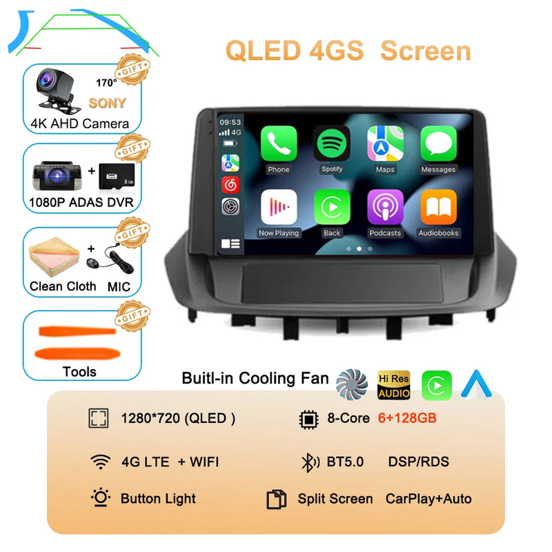 Android 14 For Renault Fluence 1 2009 - 2017 Multimedia Monitor Carplay Auto WIFI Navigation Player Video Stereo GPS Radio QLED