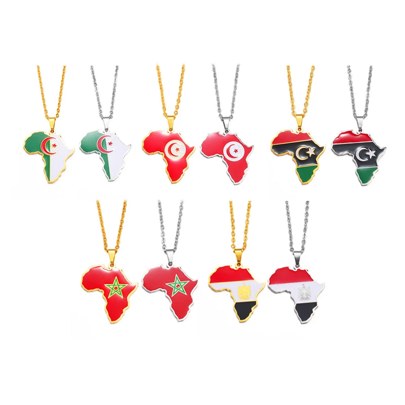 Anniyo 3CM Hip-hop Africa Map Pendant Necklaces Stainless Steel Algeria Morocco Egypt Tunisia Libay Jewelry