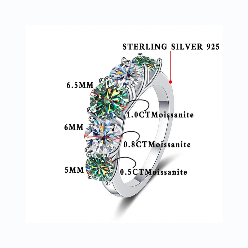 Joias casa 18k banhado 3.6ct todos os anéis de moissanite para mulheres 5 pedras espumantes diamante aliança de casamento s925 joias de prata esterlina