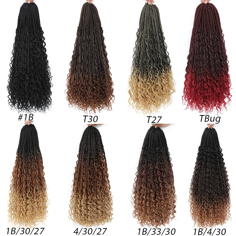 Boho Box Braids Goddess Bohemian Hippie Braids Braiding Hair Box Braids with Curly Ends Messy Pre-looped Synthetic Crochet Hair