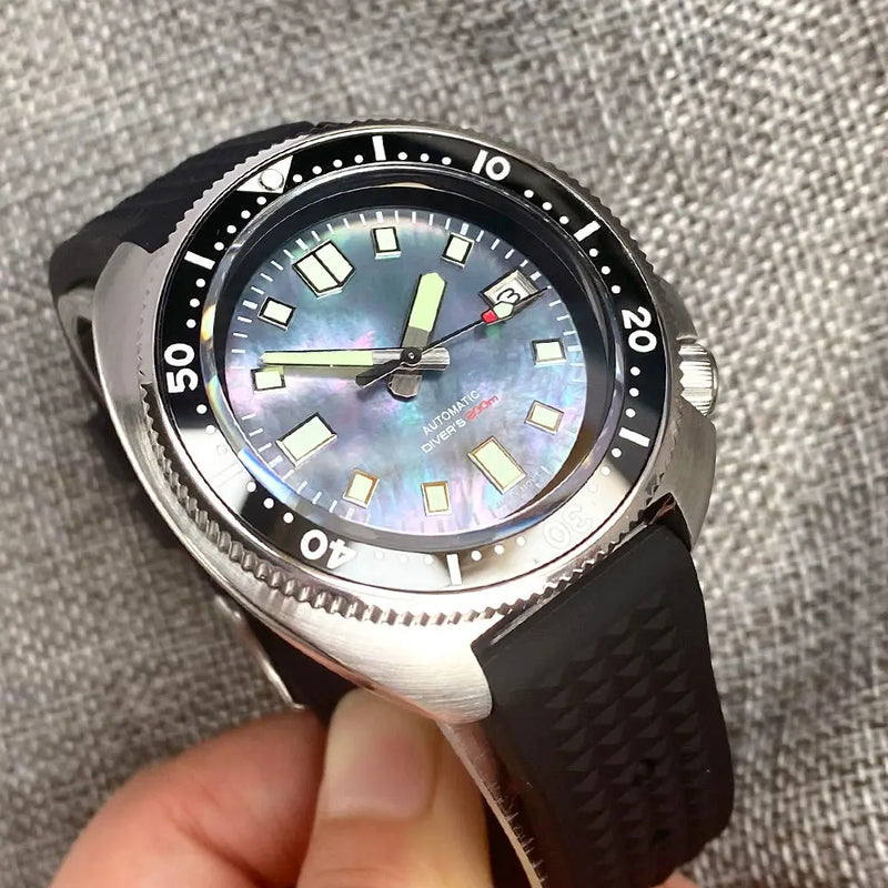 Tandorio NH35A Mother of Pearl White Black Dial Automaitc  Mens Watch Captain Mechanical 20Bar Silicone Strap Diving Lume Clock