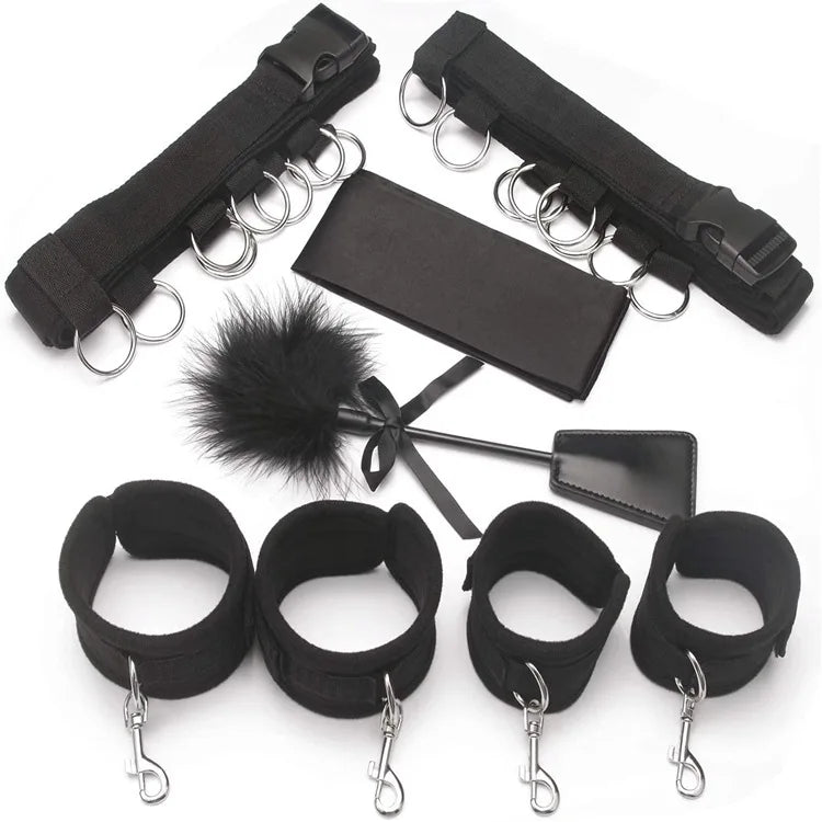 Conjunto bdsm de brinquedo, algemas sexuais para casal, kit adulto, algema sexual bdsm, venda, strapon, cama, bondage, escravo, sadomasochismo